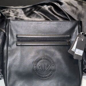Armani Exchange Black Leather Messenger Bag
